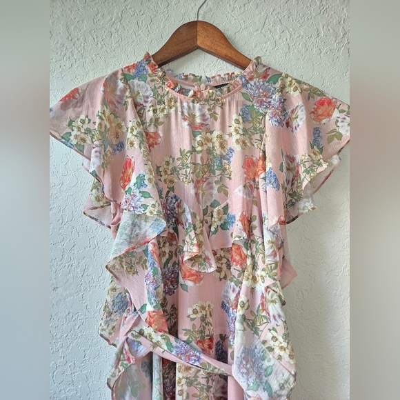 Marissa Webb Collective Floral Ruffle Tie mini Pink Dress in Pink Size Large - Picture 6 of 16